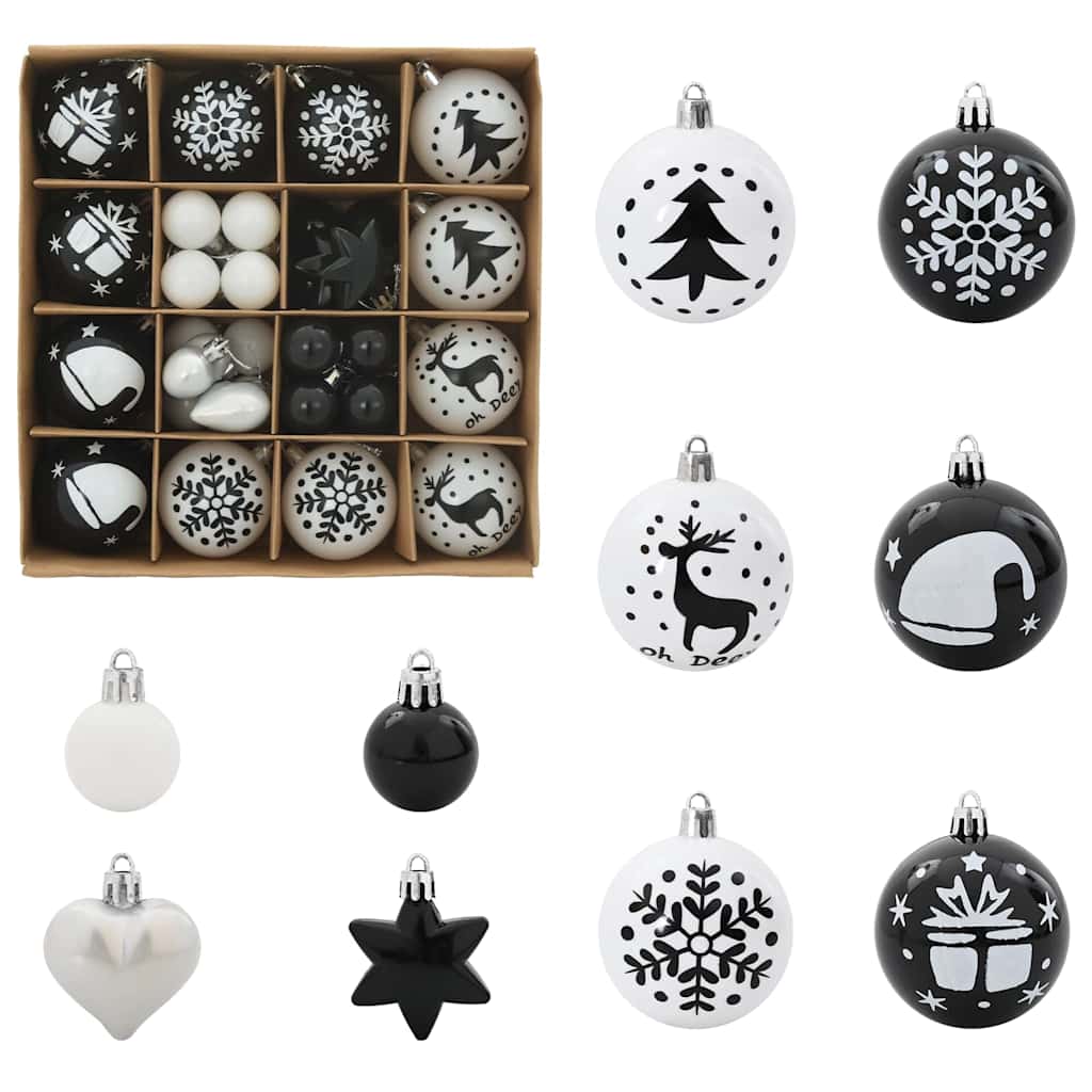 Julprydnad Set 40 st Svart och Vitt Ø 6 cm Plast