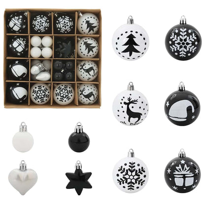 Julprydnad Set 40 st Svart och Vitt Ø 6 cm Plast