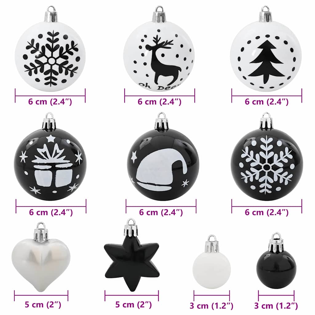 Julprydnad Set 40 st Svart och Vitt Ø 6 cm Plast