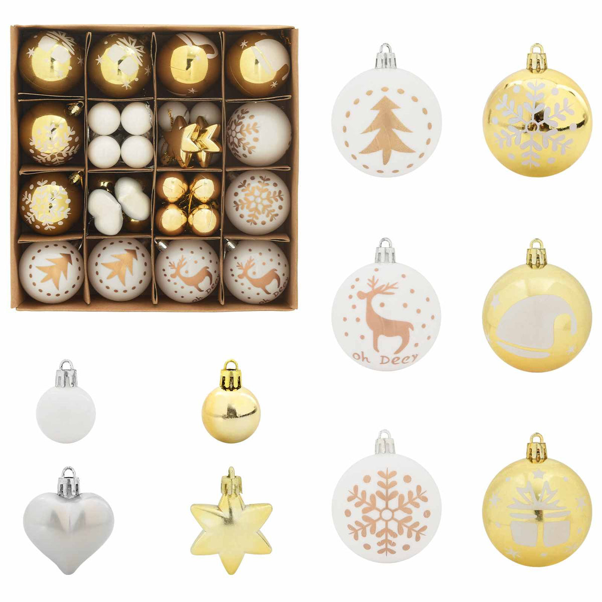 Julprydnad Set 40 st Vit och guld Ø 6 cm Plast