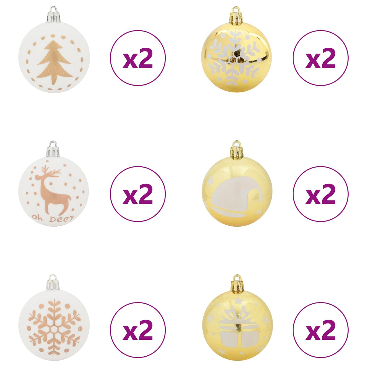 Julprydnad Set 40 st Vit och guld Ø 6 cm Plast