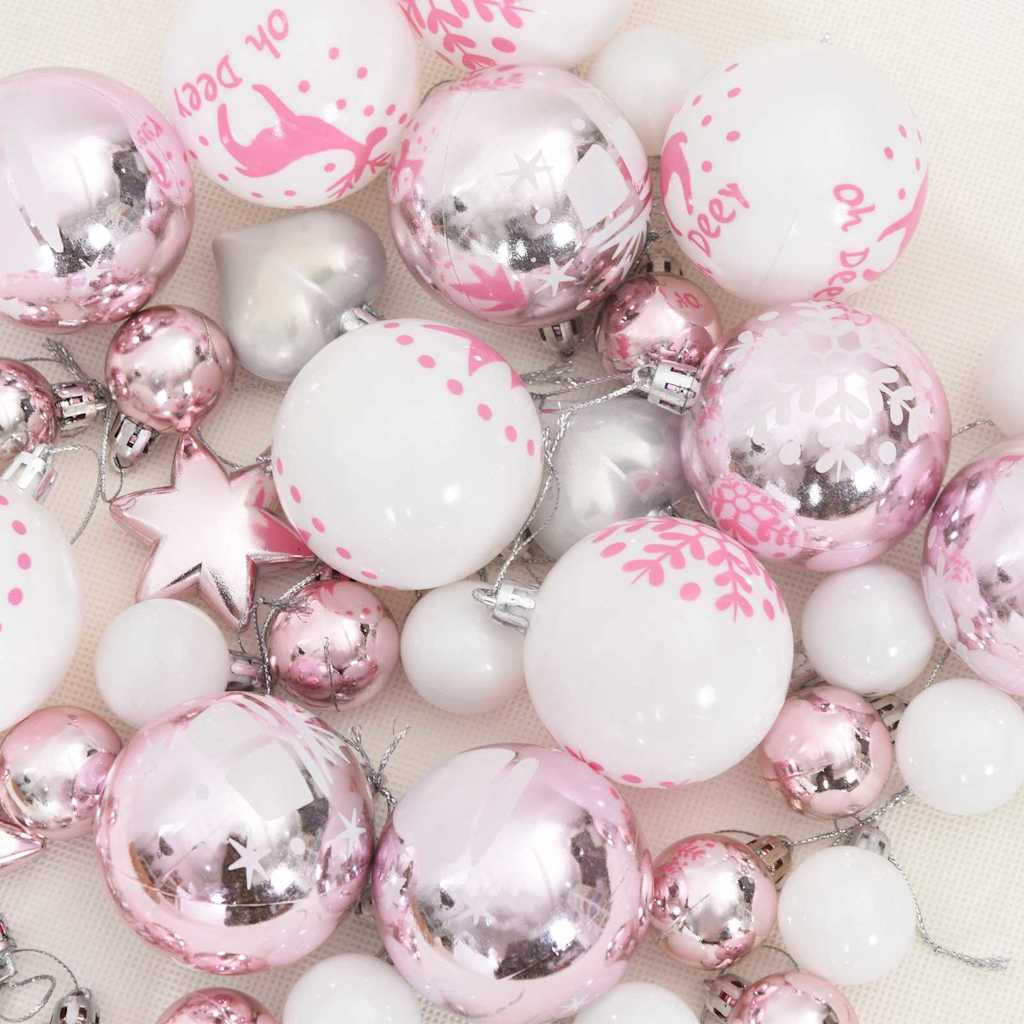 Julprydnad Set 40 st Vit och Rosa Ø 6 cm Plast