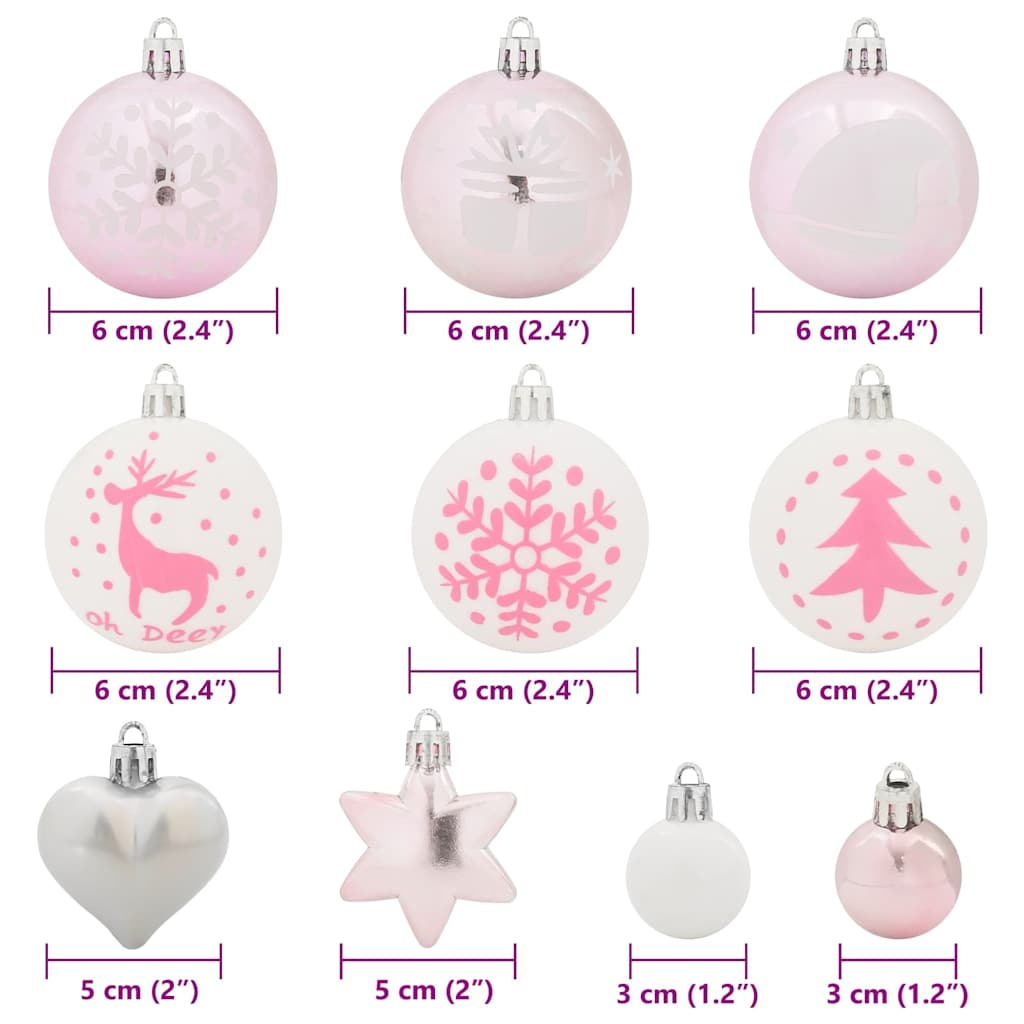 Julprydnad Set 40 st Vit och Rosa Ø 6 cm Plast