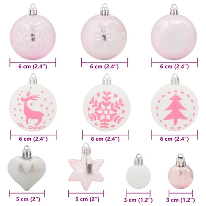Julprydnad Set 40 st Vit och Rosa Ø 6 cm Plast