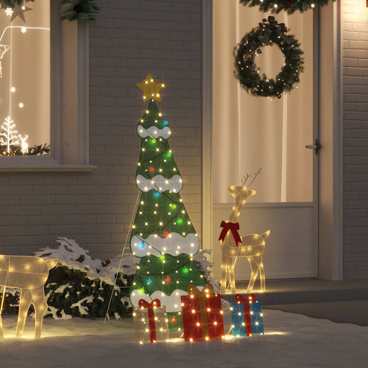 Belyst julgran med 3 presentlådor 2D varm vit Flerfärgsdesign