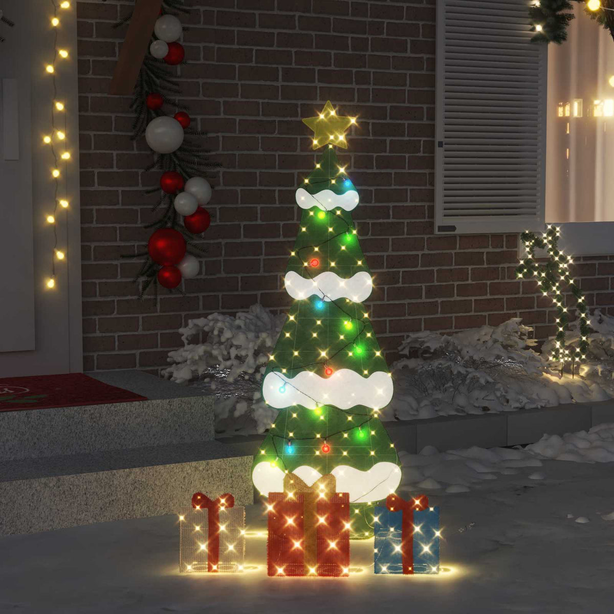 Belyst julgran med 3 presentlådor 2D varm vit Flerfärgsdesign