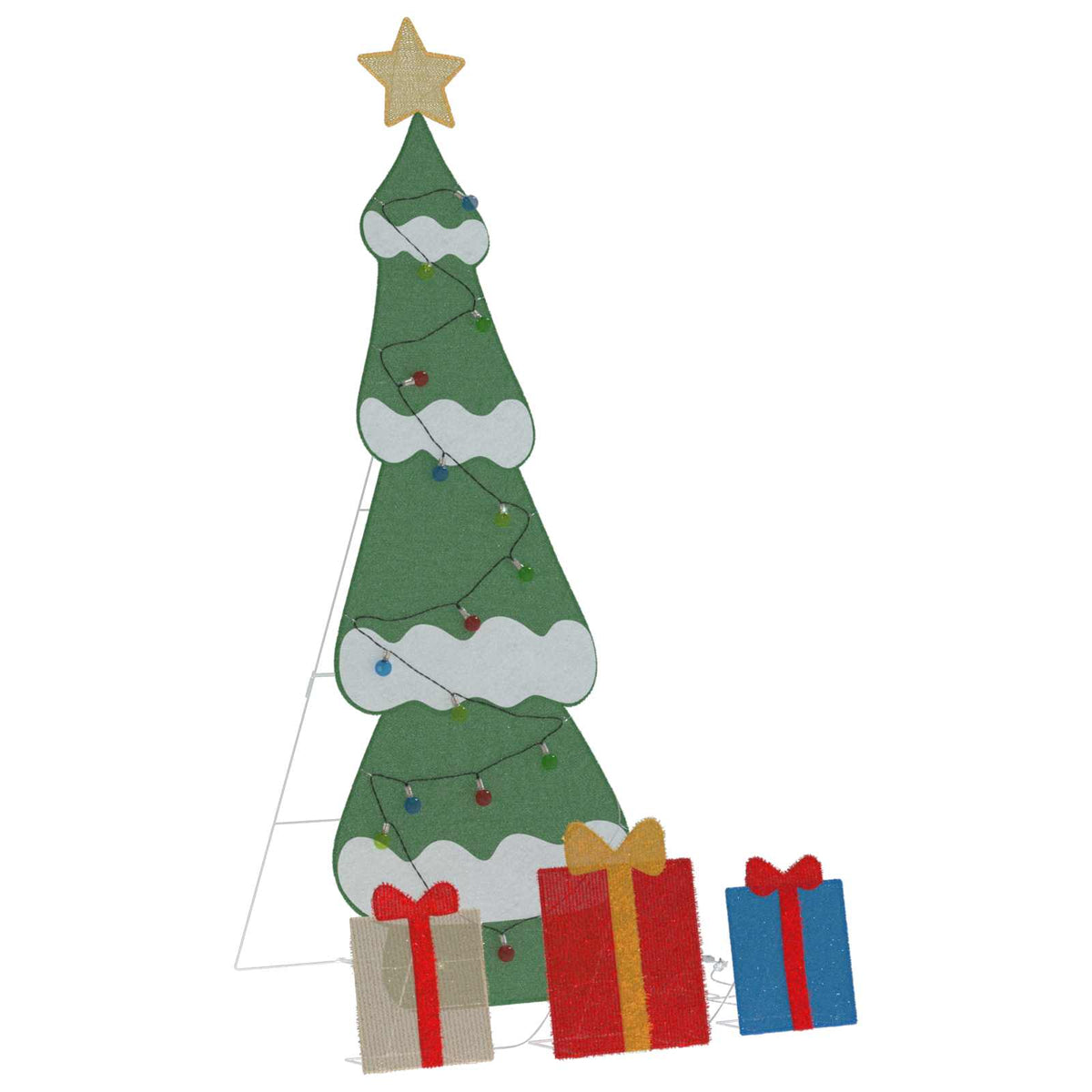Belyst julgran med 3 presentlådor 2D varm vit Flerfärgsdesign