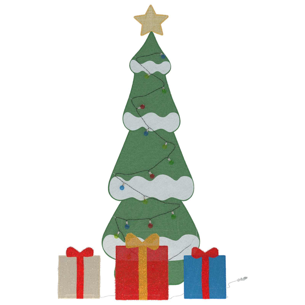 Belyst julgran med 3 presentlådor 2D varm vit Flerfärgsdesign
