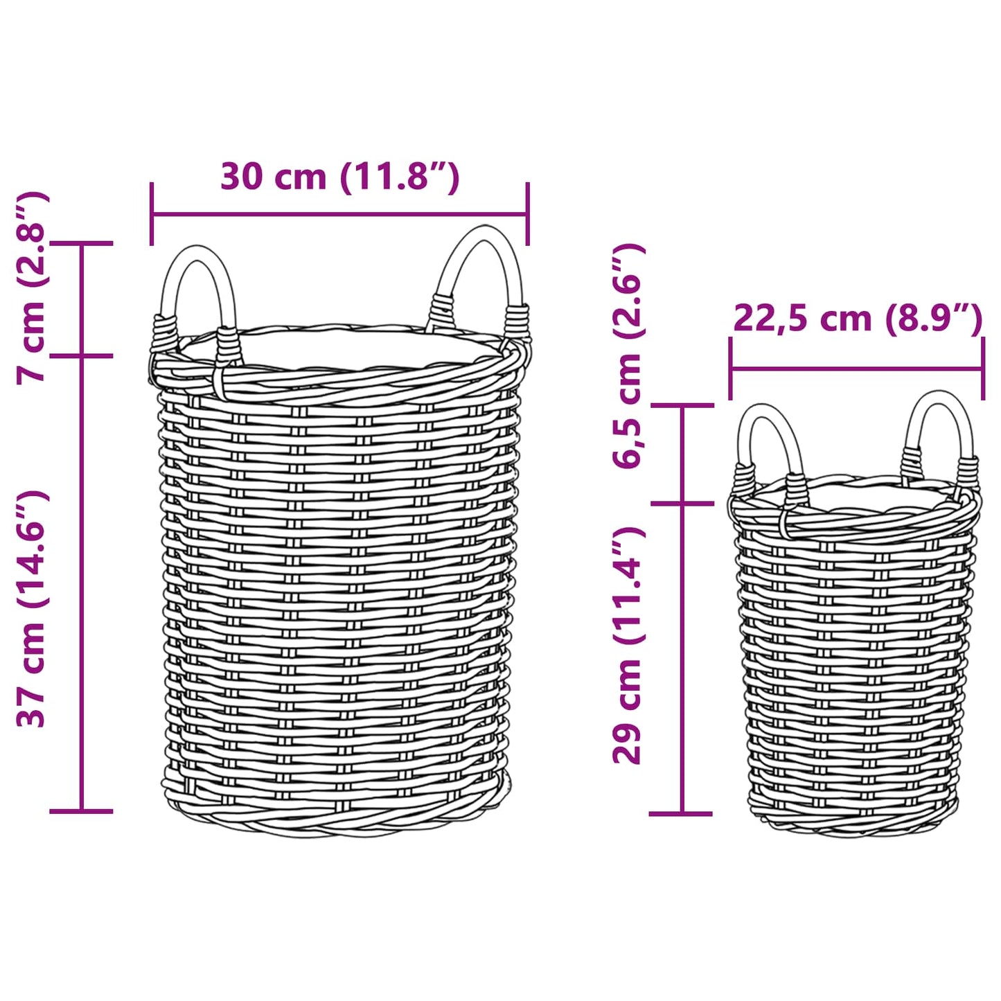 Planteringskorg med lagring 2 pcs Brun Kubu Rattan