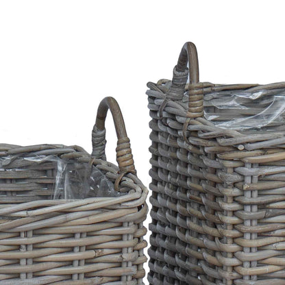 Planteringskorg med lagring 2 pcs Grå Lacak-rattan