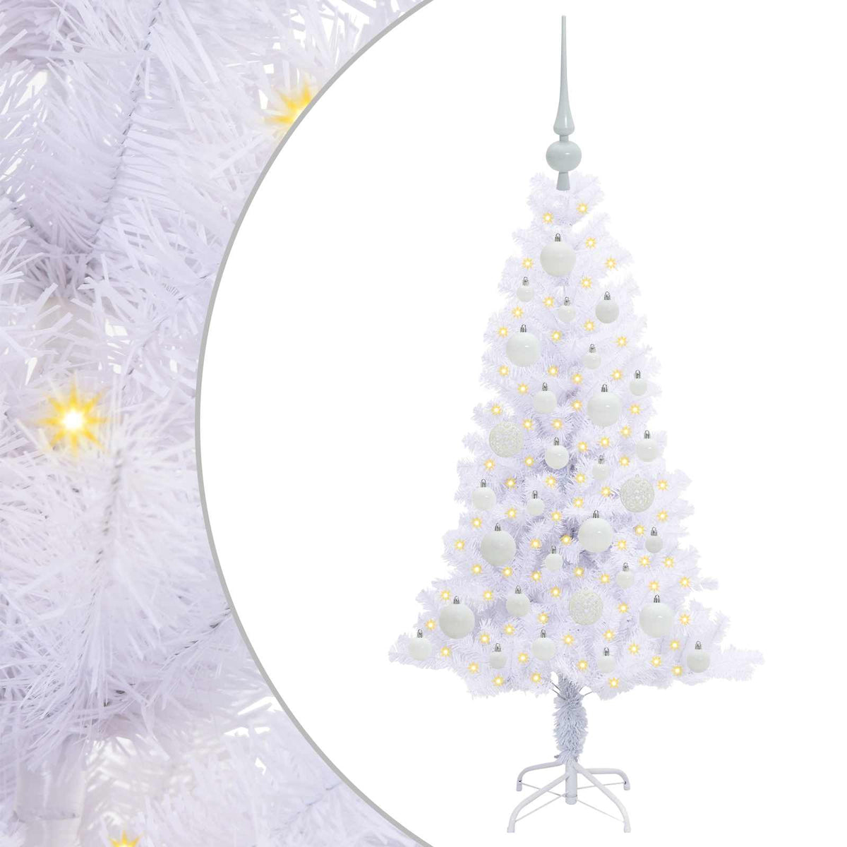 Konstgjord julgran med 150 LED-lampor Vit 120 cm PVC och Stål