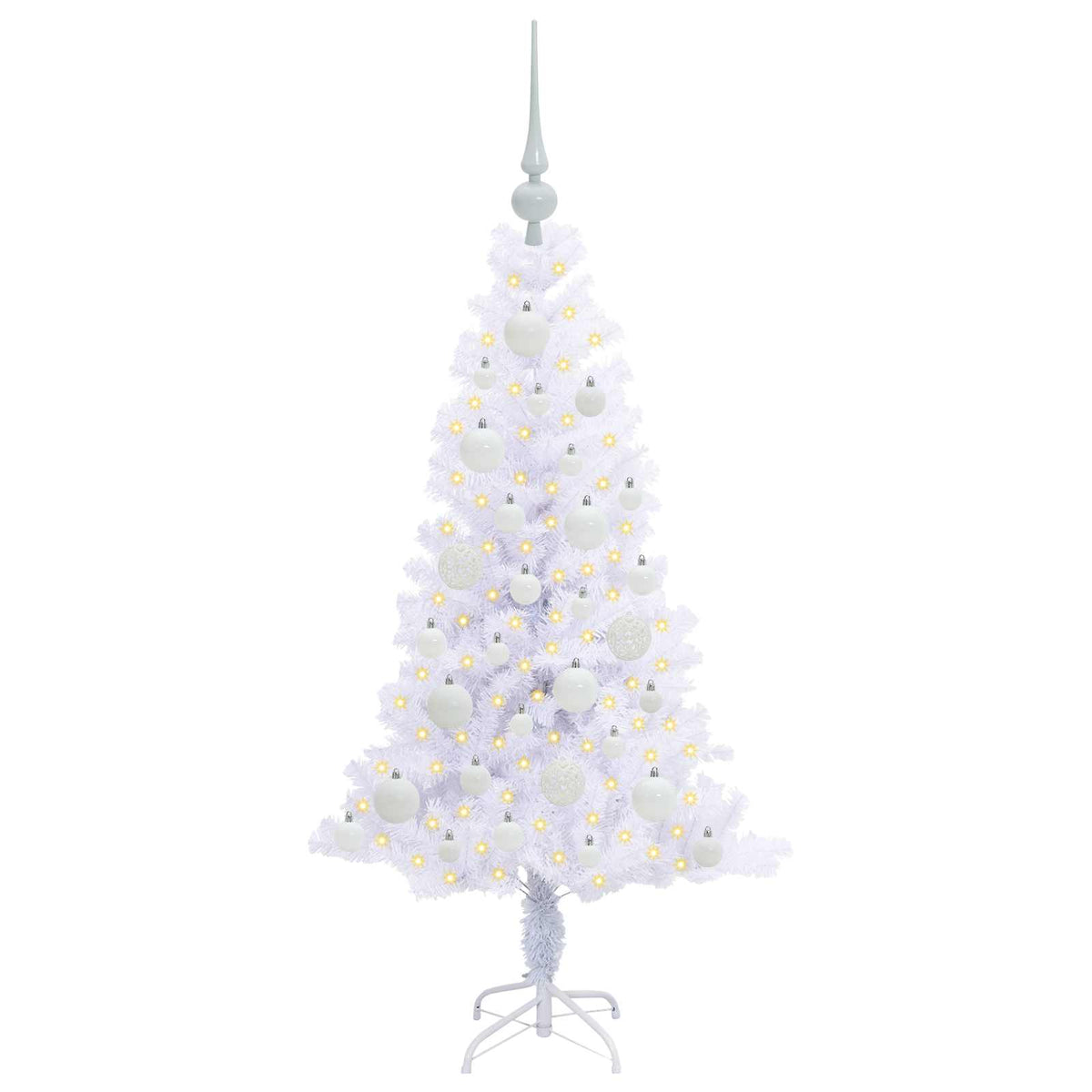 Konstgjord julgran med 150 LED-lampor Vit 120 cm PVC och Stål