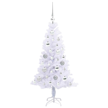 Konstgjord julgran med 150 LED-lampor Vit 120 cm PVC och Stål