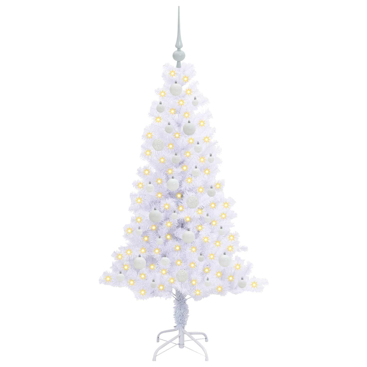 Konstgjord julgran med 150 LED-lampor Vit 150 cm PVC och Stål
