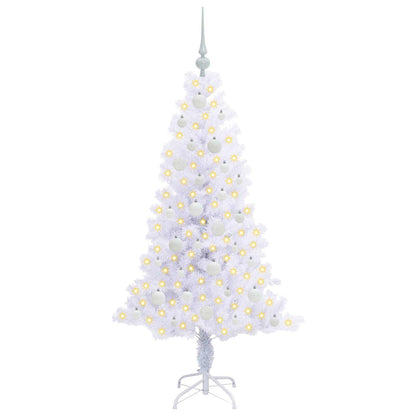 Konstgjord julgran med 150 LED-lampor Vit 150 cm PVC och Stål