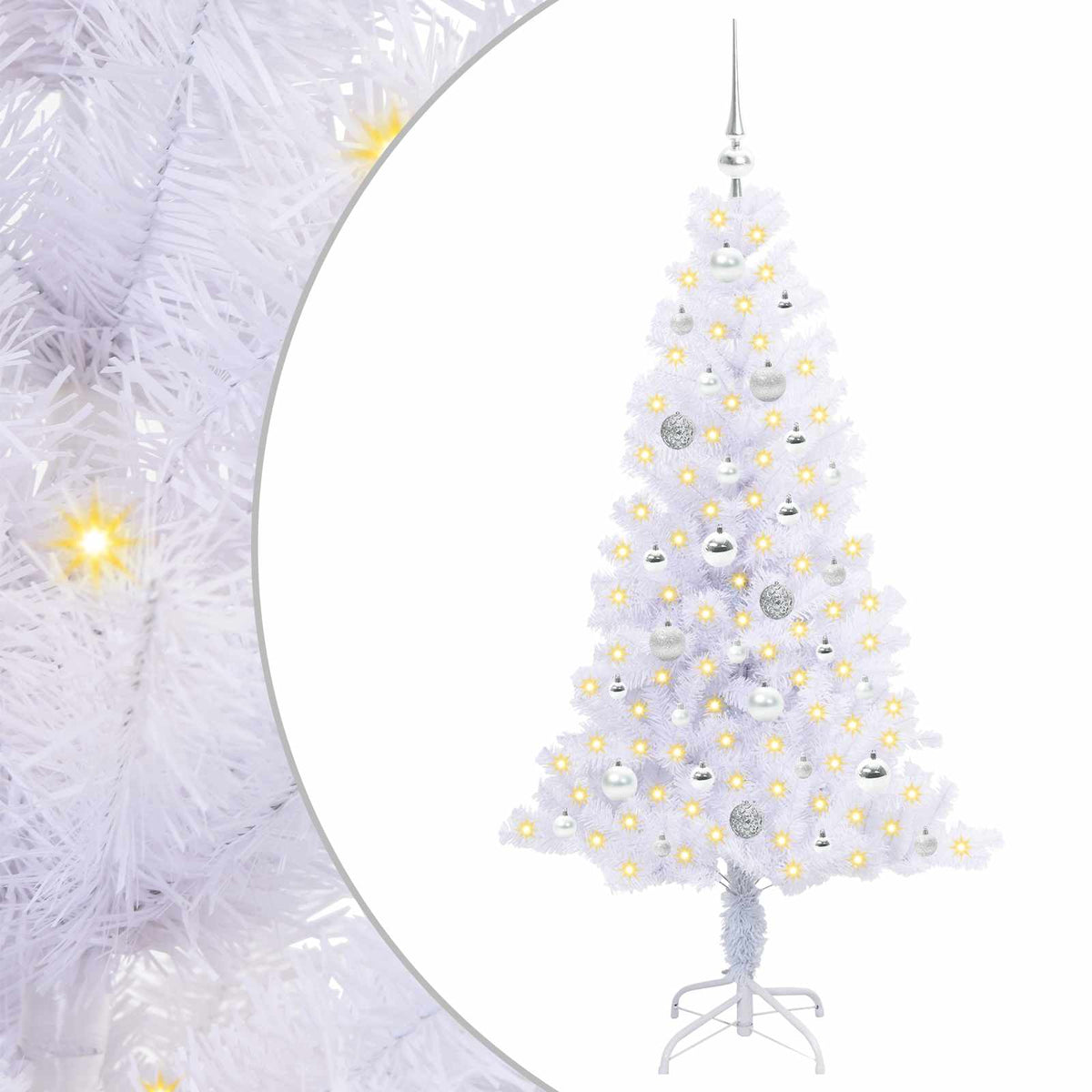 Konstgjord julgran med 150 LED-lampor Vit 150 cm PVC och Stål