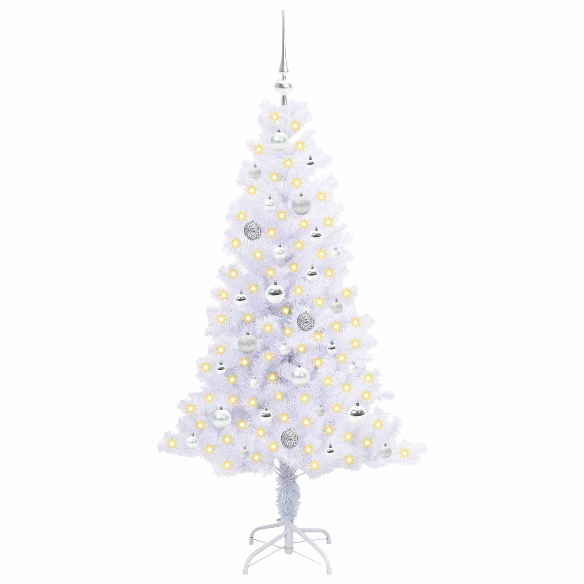 Konstgjord julgran med 150 LED-lampor Vit 150 cm PVC och Stål