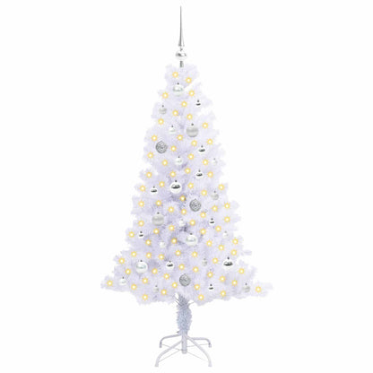 Konstgjord julgran med 150 LED-lampor Vit 150 cm PVC och Stål