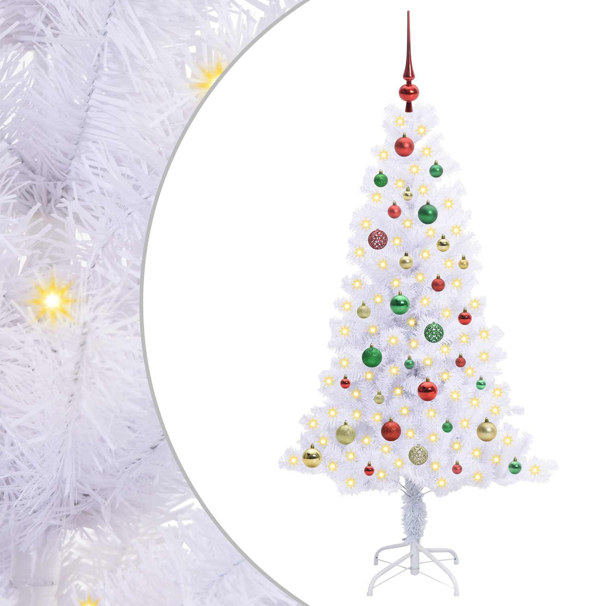 Konstgjord julgran med 150 LED-lampor Vit 150 cm PVC och Stål