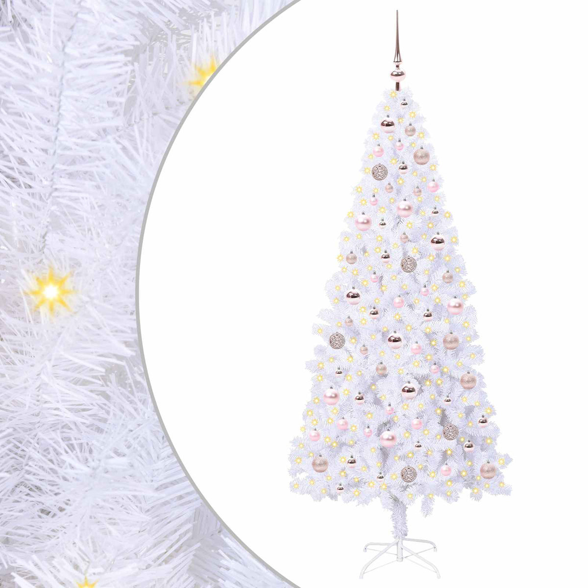 Konstgjord julgran med 300 LED-lampor Vit 180 cm PVC och stål