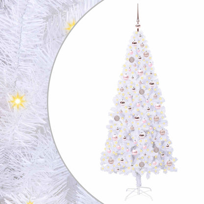 Konstgjord julgran med 300 LED-lampor Vit 180 cm PVC och stål