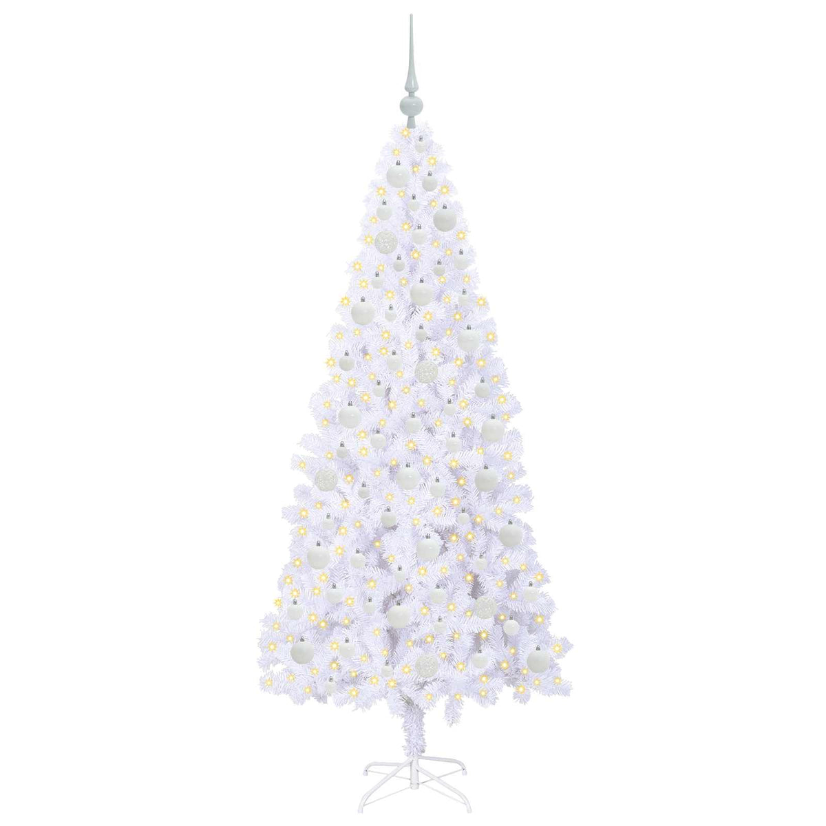 Konstgjord julgran med 300 LED-lampor Vit 180 cm PVC och stål
