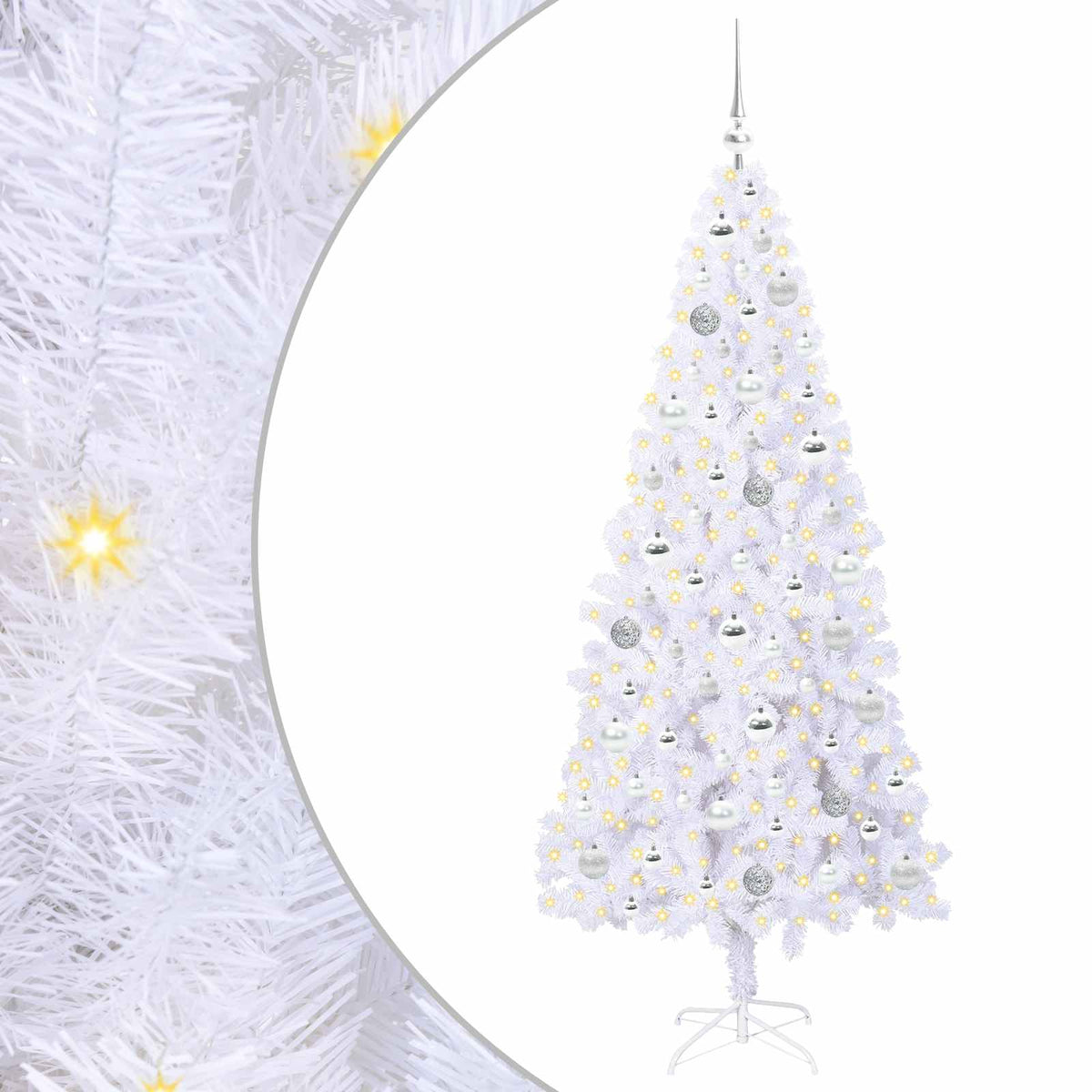 Konstgjord julgran med 300 LED-lampor Vit 180 cm PVC och stål
