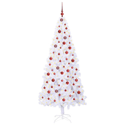 Konstgjord julgran med 300 LED-lampor Vit 210 cm PVC och stål