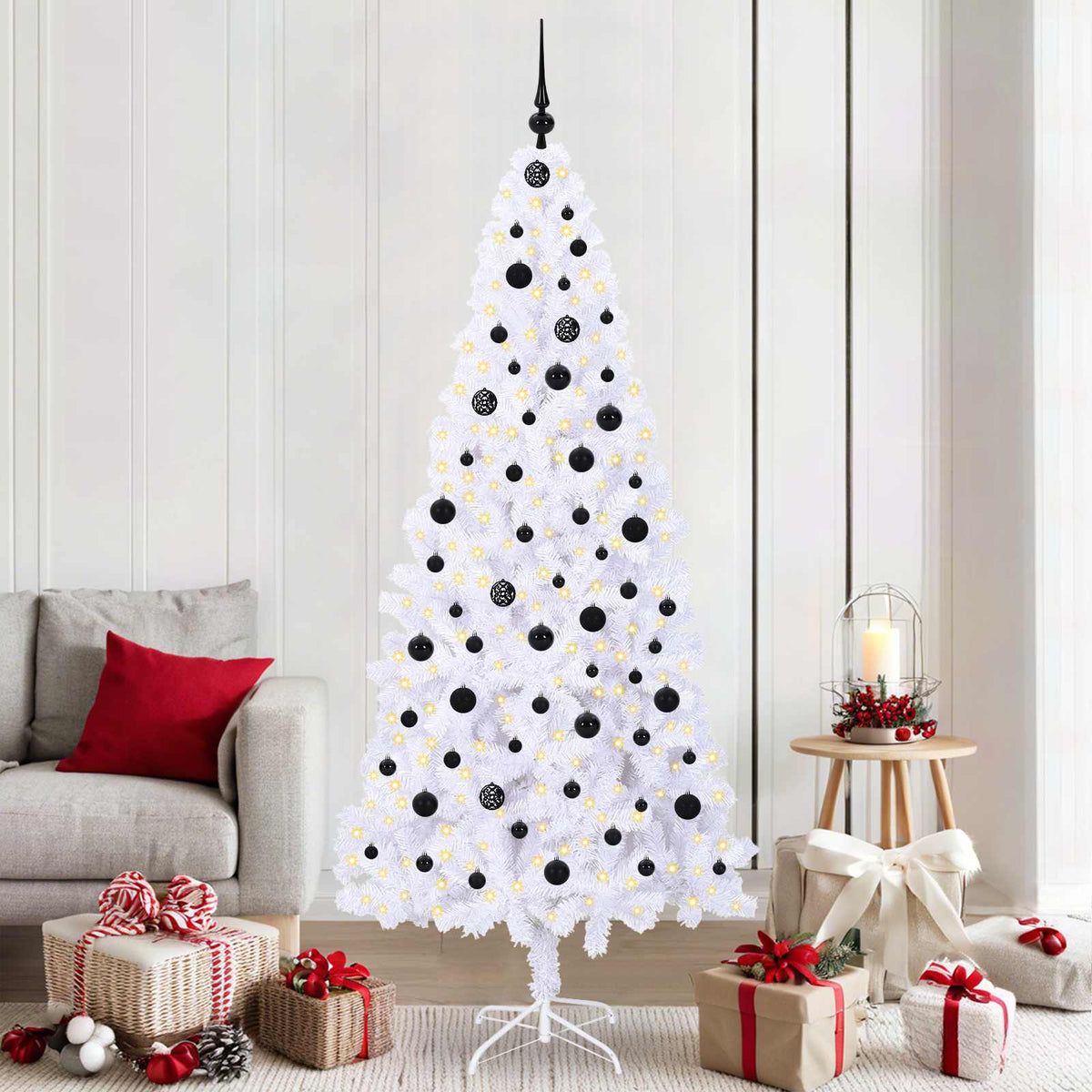 Konstgjord julgran med 300 LED-lampor Vit 210 cm PVC och stål