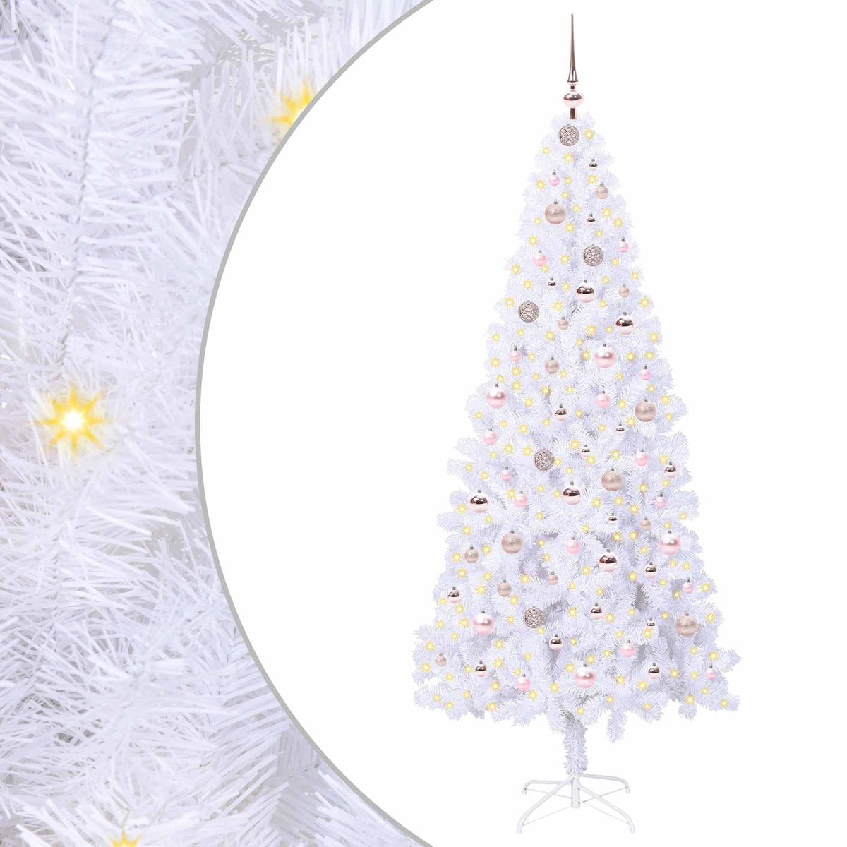 Konstgjord julgran med 300 LED-lampor Vit 210 cm PVC och stål