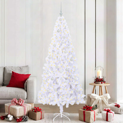 Konstgjord julgran med 300 LED-lampor Vit 210 cm PVC och stål