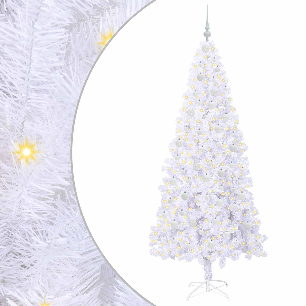 Konstgjord julgran med 300 LED-lampor Vit 210 cm PVC och stål