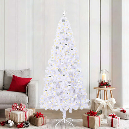 Konstgjord julgran med 300 LED-lampor Vit 210 cm PVC och stål