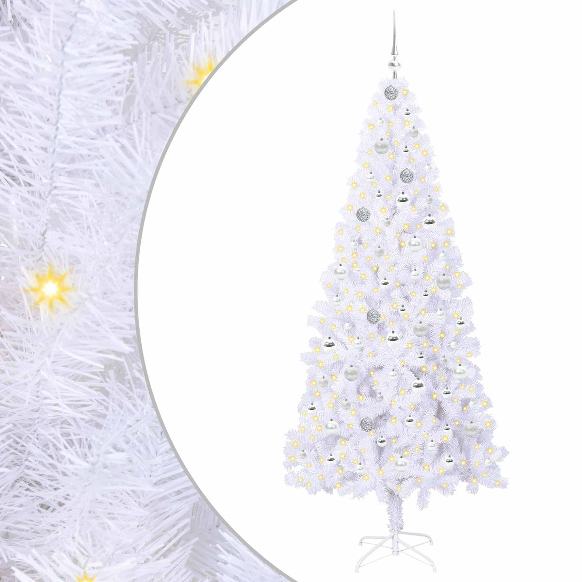 Konstgjord julgran med 300 LED-lampor Vit 210 cm PVC och stål