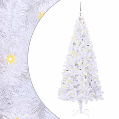 Konstgjord julgran med 300 LED-lampor Vit 210 cm PVC och stål