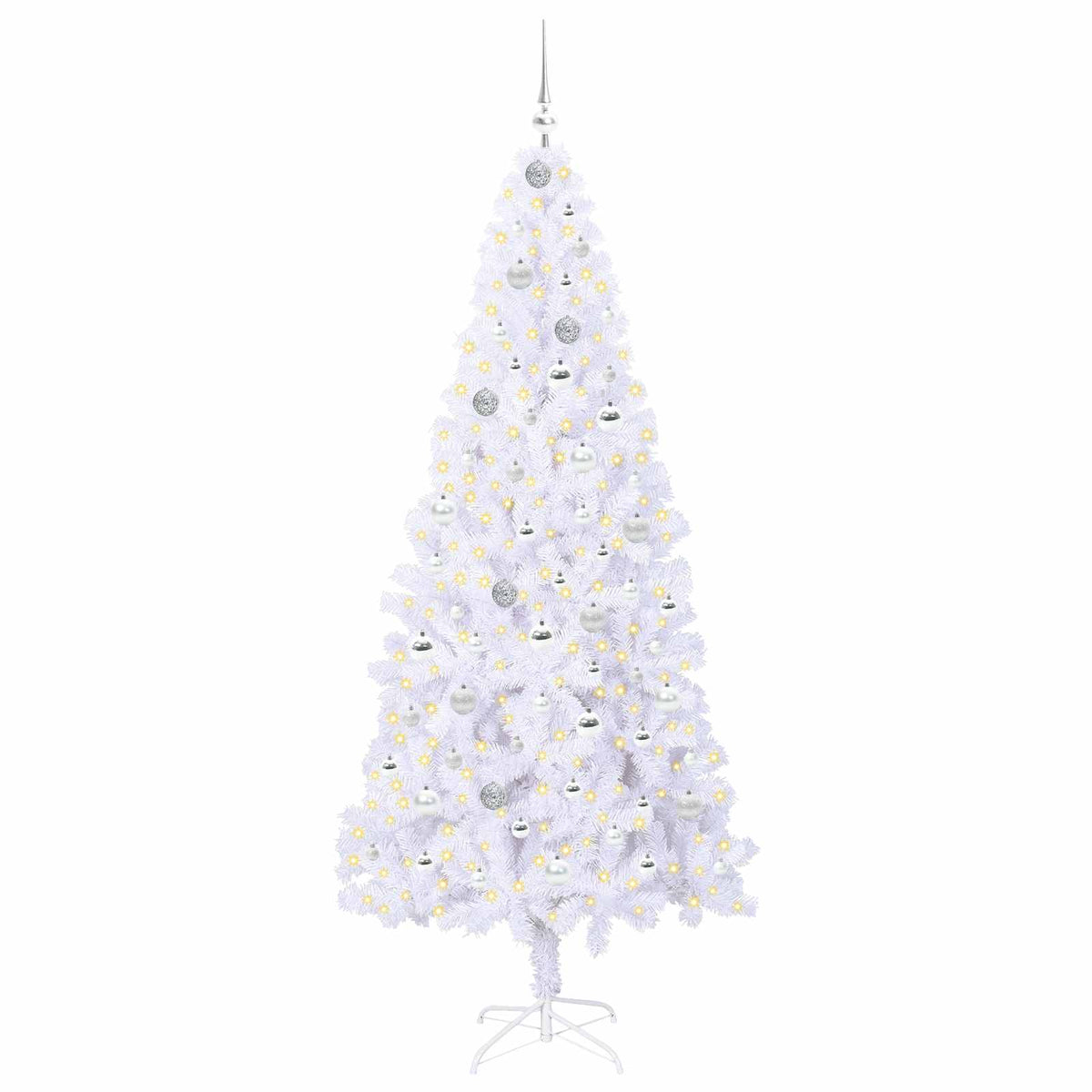 Konstgjord julgran med 300 LED-lampor Vit 210 cm PVC och stål
