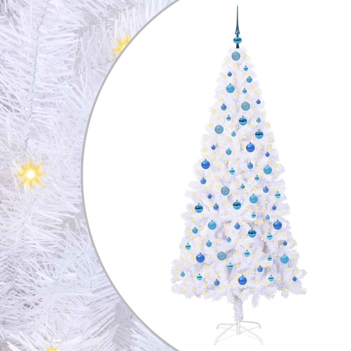 Konstgjord julgran med 300 LED-lampor Vit 210 cm PVC och stål
