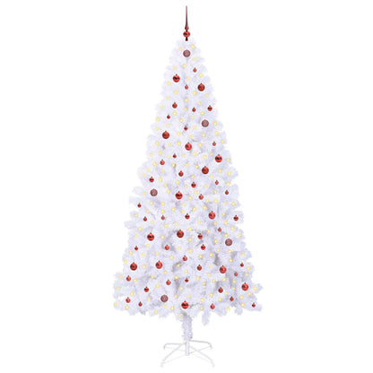 Konstgjord julgran med 300 LED-lampor Vit 240 cm PVC och stål