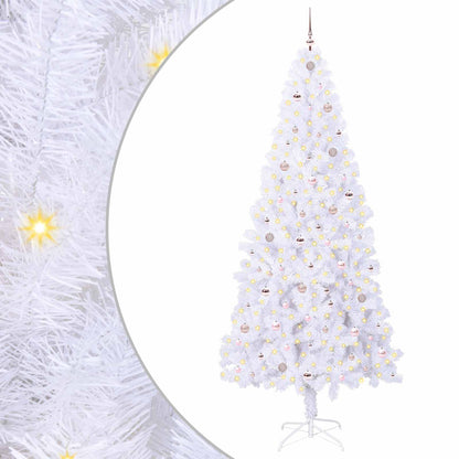 Konstgjord julgran med 300 LED-lampor Vit 240 cm PVC och stål