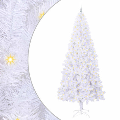 Konstgjord julgran med 300 LED-lampor Vit 240 cm PVC och stål