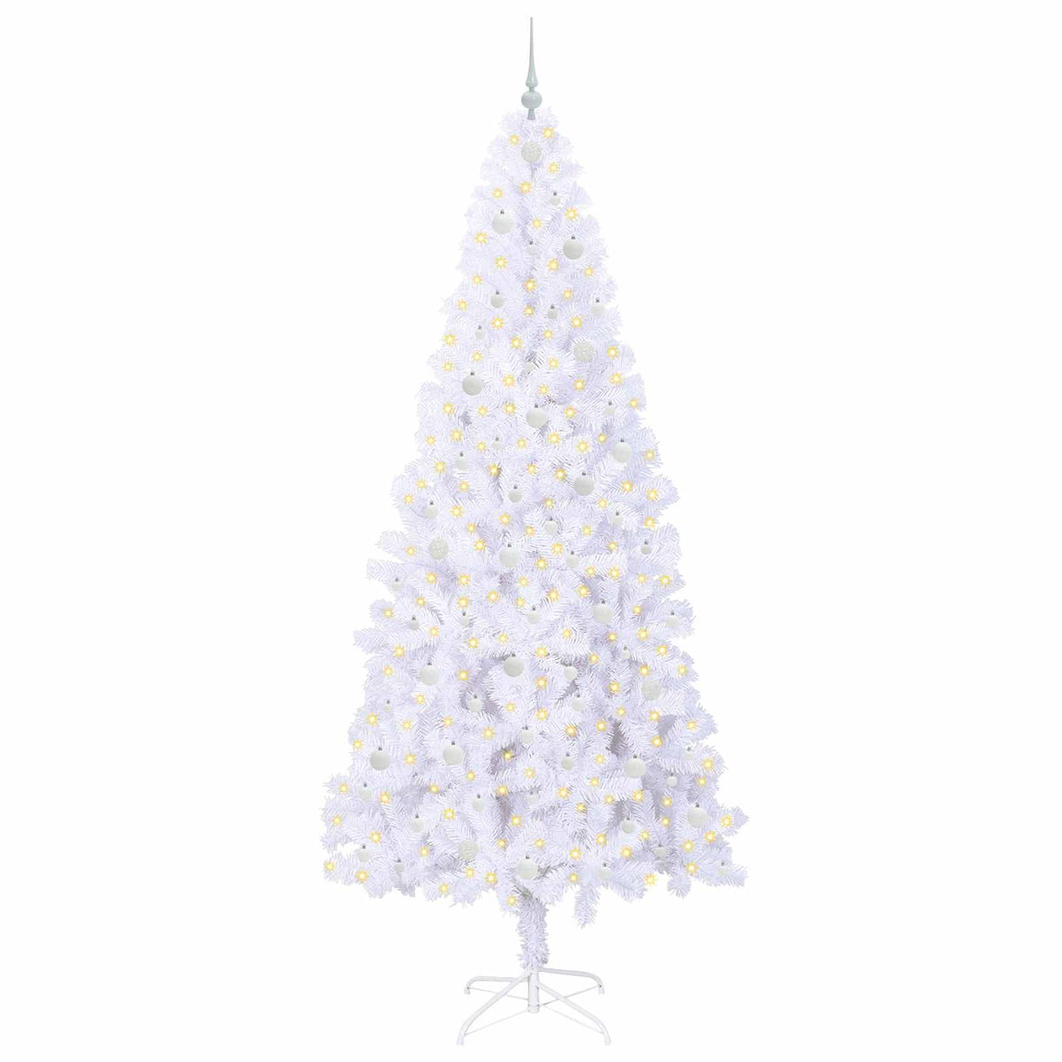 Konstgjord julgran med 300 LED-lampor Vit 240 cm PVC och stål