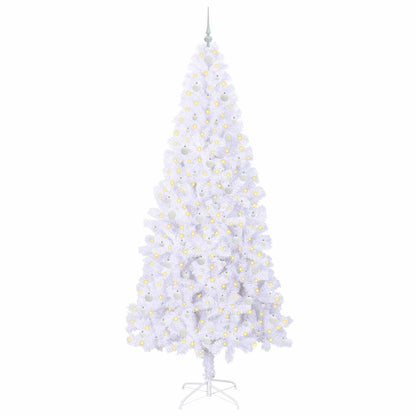 Konstgjord julgran med 300 LED-lampor Vit 240 cm PVC och stål