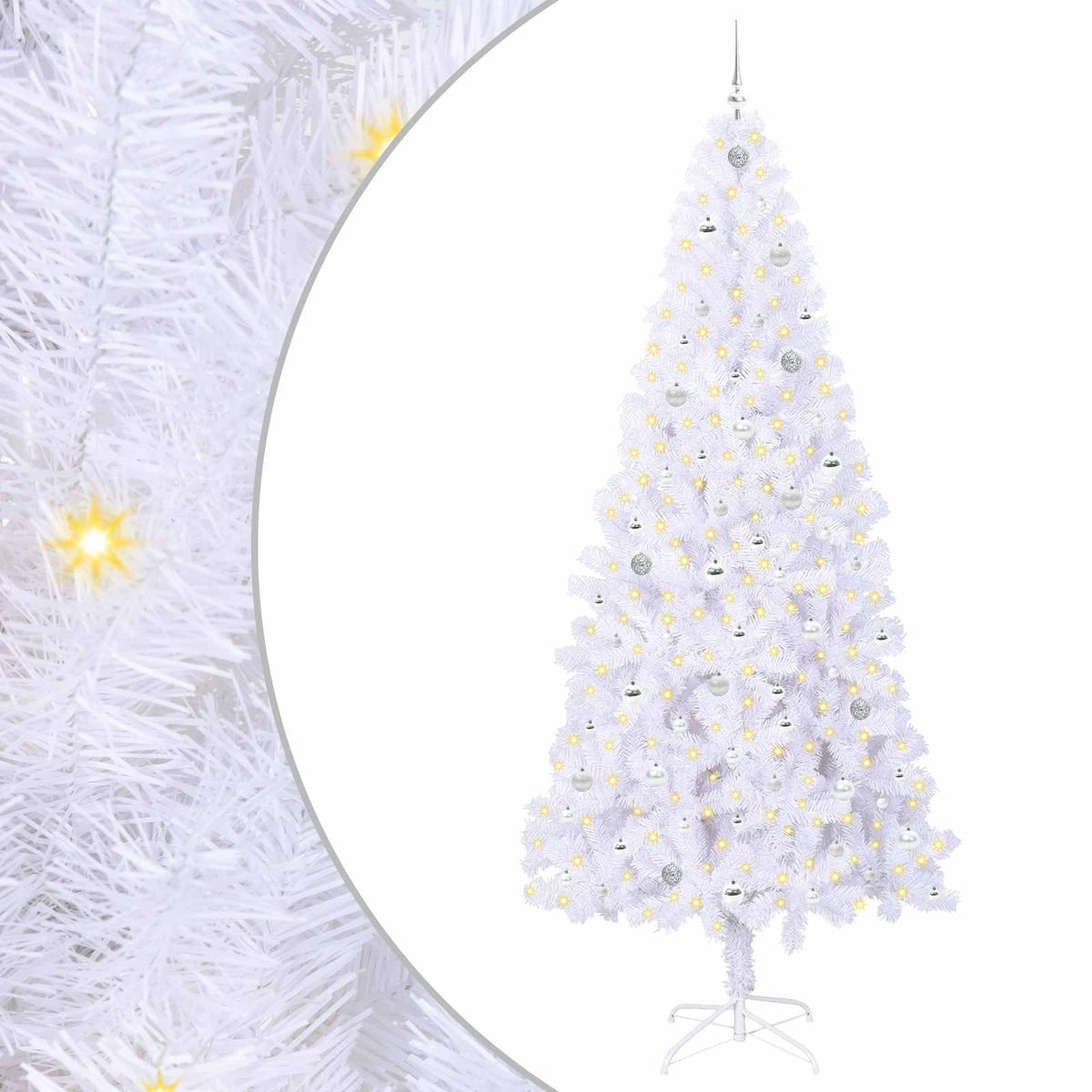 Konstgjord julgran med 300 LED-lampor Vit 240 cm PVC och stål