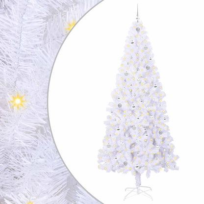 Konstgjord julgran med 300 LED-lampor Vit 240 cm PVC och stål