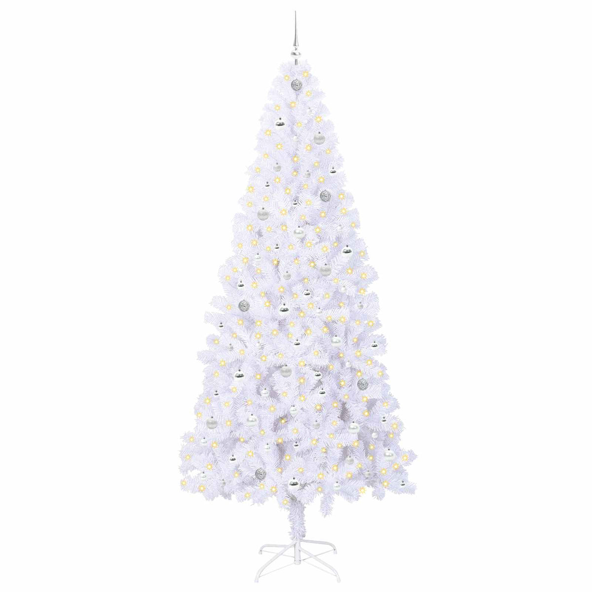 Konstgjord julgran med 300 LED-lampor Vit 240 cm PVC och stål