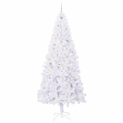Konstgjord julgran med 300 LED-lampor Vit 240 cm PVC och stål