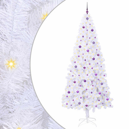 Konstgjord julgran med 300 LED-lampor Vit 240 cm PVC och stål