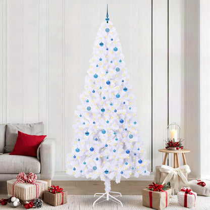 Konstgjord julgran med 300 LED-lampor Vit 240 cm PVC och stål