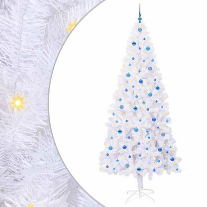 Konstgjord julgran med 300 LED-lampor Vit 240 cm PVC och stål