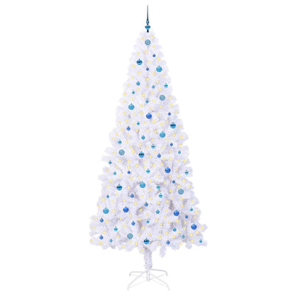 Konstgjord julgran med 300 LED-lampor Vit 240 cm PVC och stål